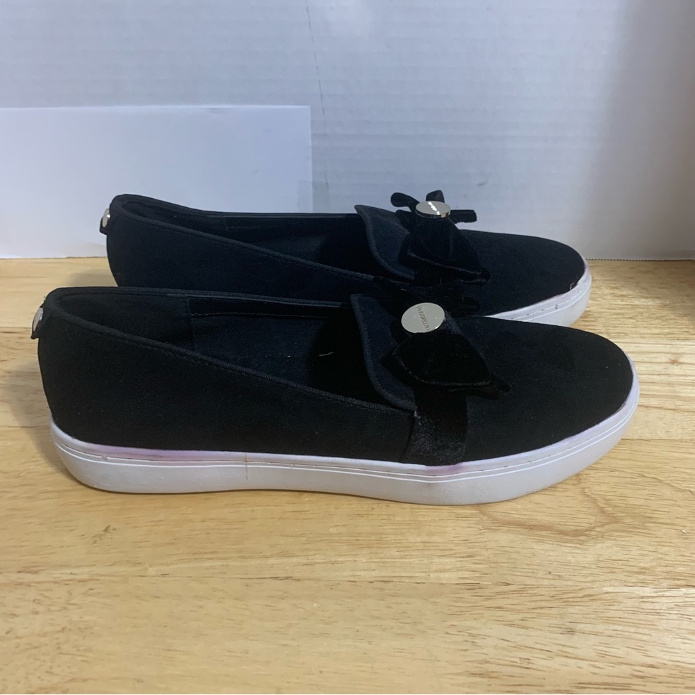Liz Claiborne Women's EUC Black Vegan Suede Bow Y2K Chunky Platform Sneakers 9.5